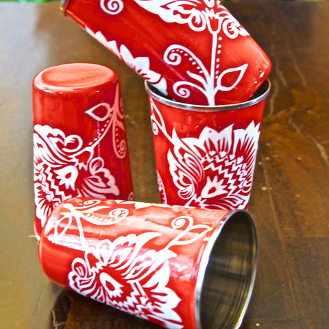 Handpainted Enamelware Tumblers - Coral