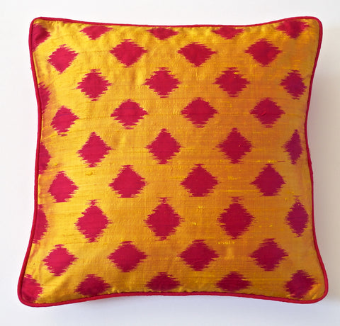 Ikat Raw Silk Cushion Cover- Mustard Yellow