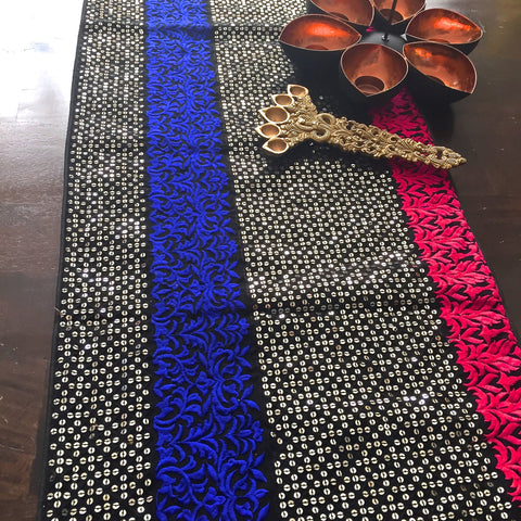 Black Sequins Table Runner with Thread Embroidery