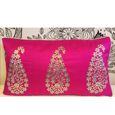 Gota-Patti Long Cushion Cover- Magenta