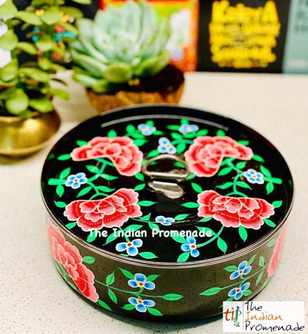 Hand Painted Enamelware Masala Dani (Spice Box) Black