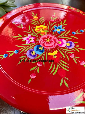Red Hand-painted Kashmiri enamelware cookie container