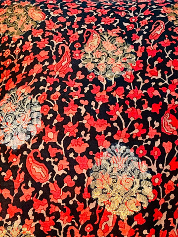 Printed Chanderi with Subtle Gold Weave Cushion Cover- Black& Red