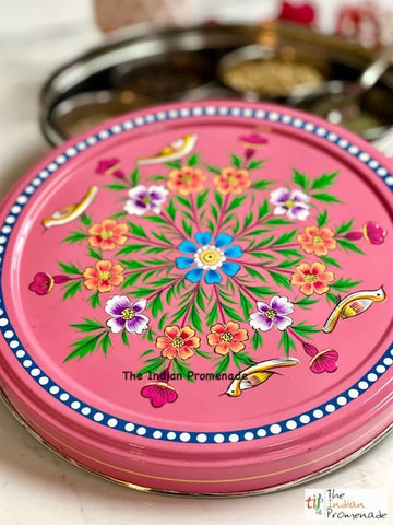Hand Painted Enamelware Masala Dani (Spice Box)- Pink
