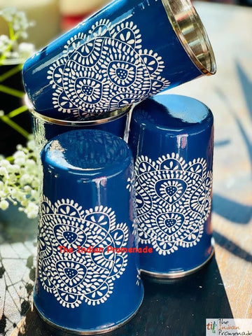Handpainted Enamelware Tumblers-Blue