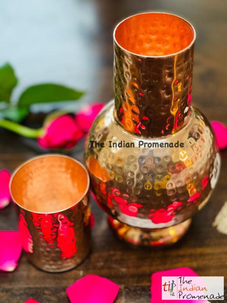 Bedside Hammered Copper Carafe ( Surahi Style) with tumbler lid