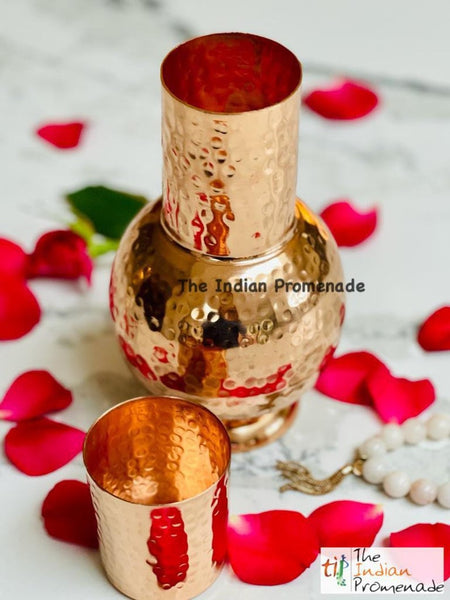 Bedside Hammered Copper Carafe ( Surahi Style) with tumbler lid
