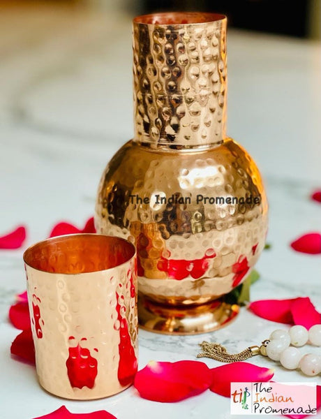 Bedside Hammered Copper Carafe ( Surahi Style) with tumbler lid
