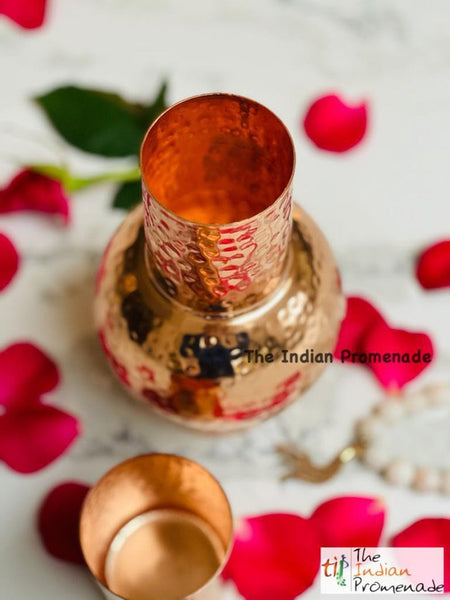 Bedside Hammered Copper Carafe ( Surahi Style) with tumbler lid