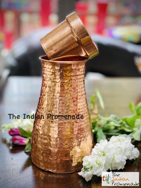Bedside Hammered Copper Carafe with tumbler lid