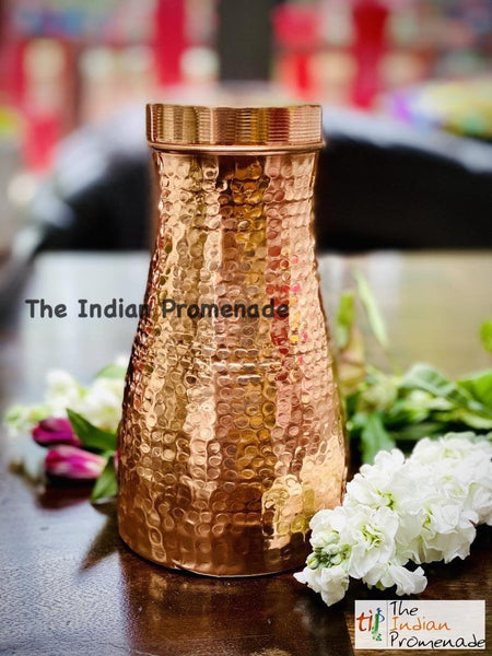 Bedside Hammered Copper Carafe with tumbler lid