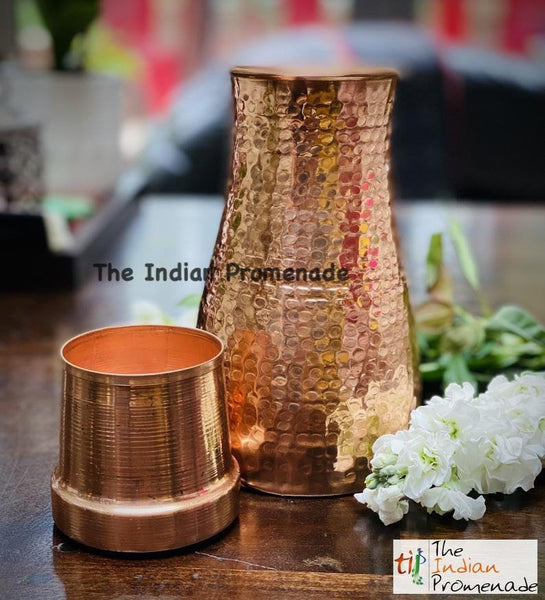 Bedside Hammered Copper Carafe with tumbler lid