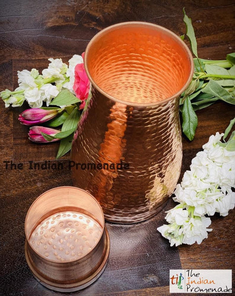 Bedside Hammered Copper Carafe with tumbler lid