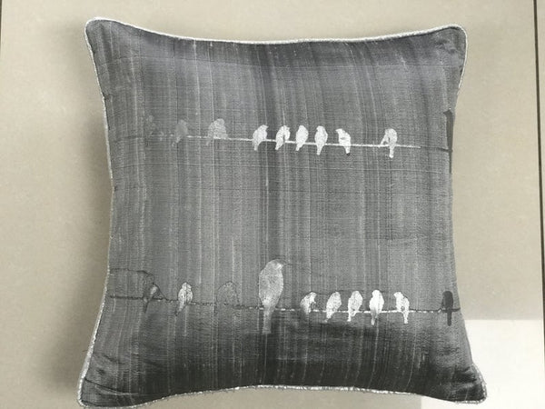 Birds On Wire Screenprinted Cushion Cover-Grey