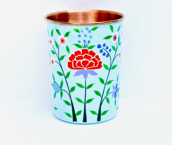 Blue Hand Painted Enamelware Copper Tumblers( set of 4)