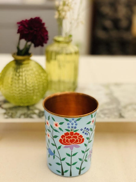 Blue Hand Painted Enamelware Copper Tumblers( set of 4)