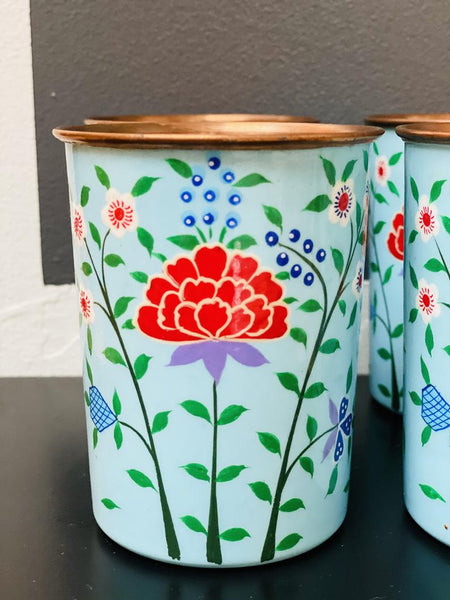 Blue Hand Painted Enamelware Copper Tumblers( set of 4)