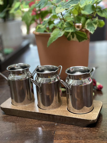 Canister Tumbler Set (Set of 3 with a Wooden Serving Base)