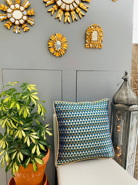 Woven geometric design cushion Cover - Blue