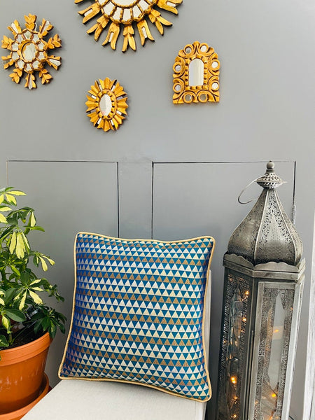 Woven geometric design cushion Cover - Blue