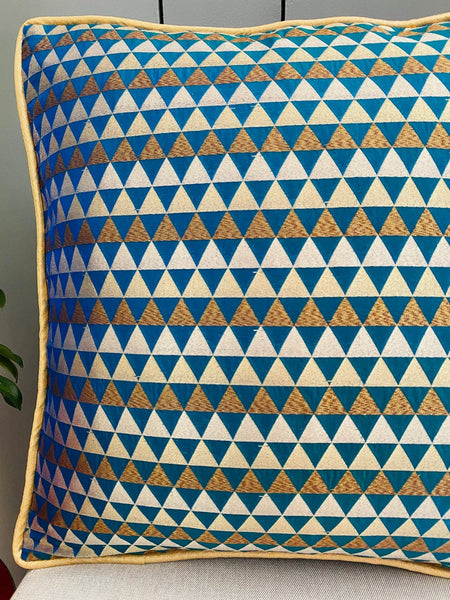 Woven geometric design cushion Cover - Blue