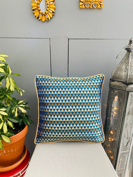 Woven geometric design cushion Cover - Blue