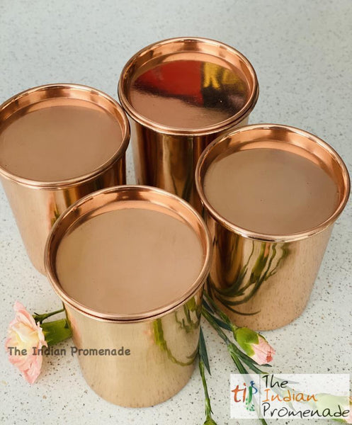 Plain Copper glasses with Lids ( Set of 4)