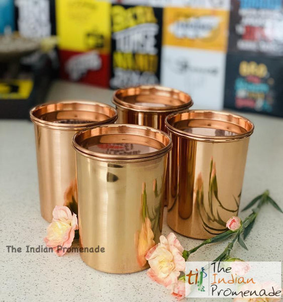 Plain Copper glasses with Lids ( Set of 4)