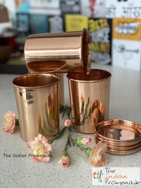 Plain Copper glasses with Lids ( Set of 4)