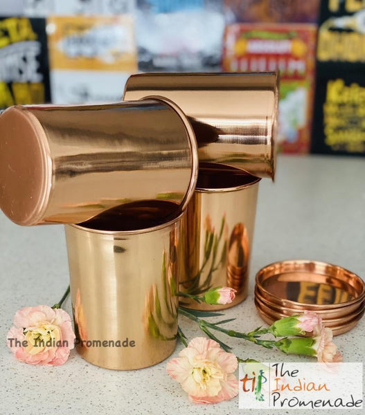 Plain Copper glasses with Lids ( Set of 4)