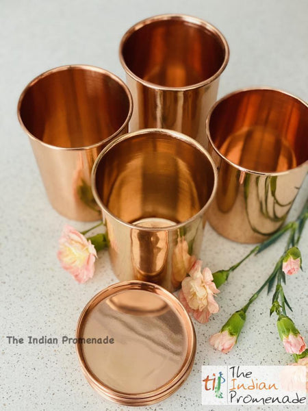 Plain Copper glasses with Lids ( Set of 4)