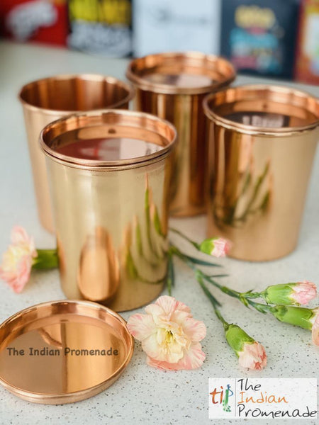 Plain Copper glasses with Lids ( Set of 4)