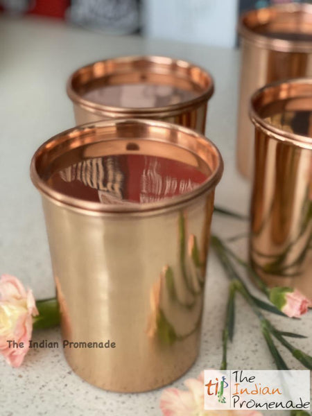 Plain Copper glasses with Lids ( Set of 4)