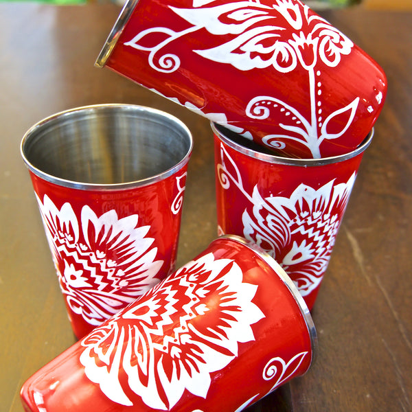 Handpainted  Enamelware  Tumblers  -  Coral