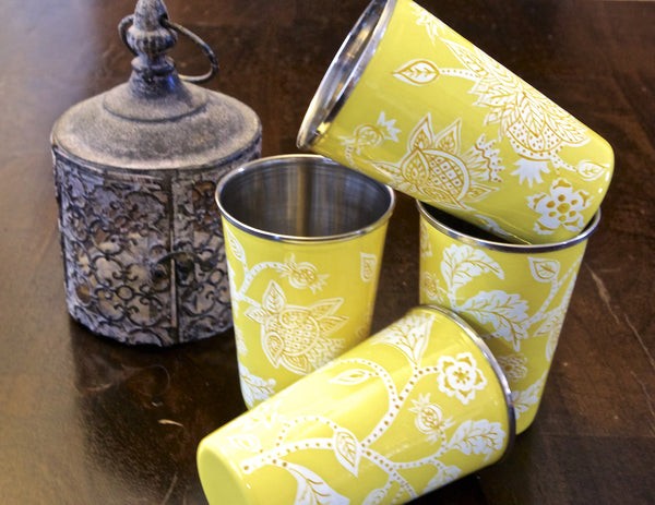 Handpainted Enamelware Tumblers-Yellow