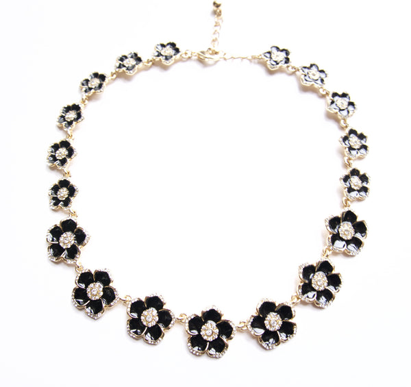 Daisy Necklace with Enamel and Rhinestones