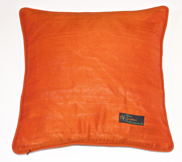 Floral Infusion Raw Silk Cushion Cover-Orange/Grey