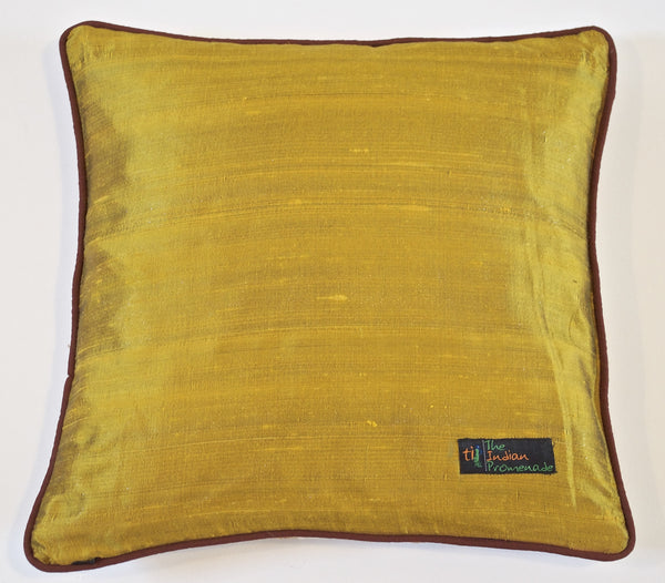 Floral Infusion Raw Silk Cushion Cover-Mustard