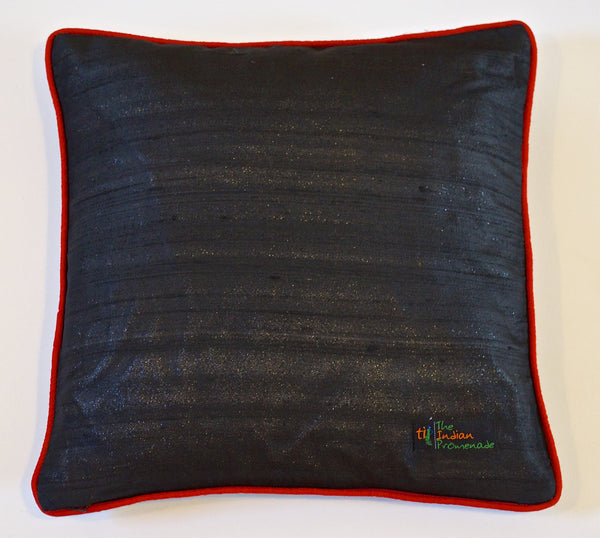 Floral Infusion Raw Silk Cushion Cover-Black