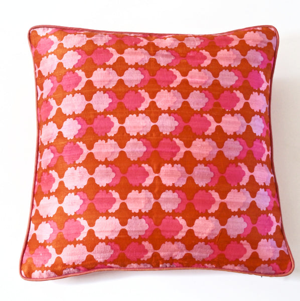Geometric Design Raw Silk Cushion Cover-Pink