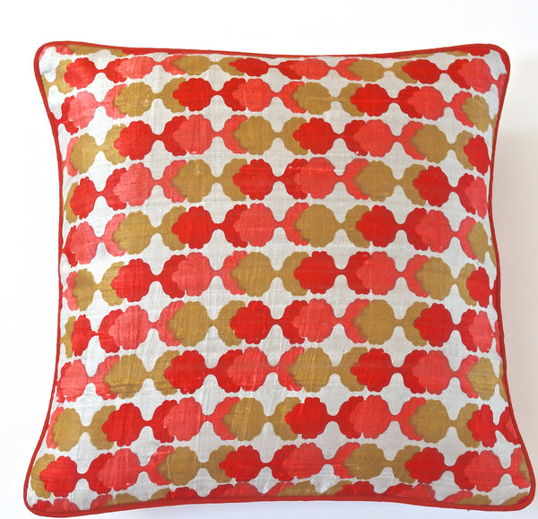Geometric Design Raw Silk Cushion Cover -Red