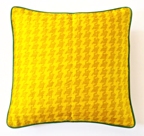 Geometric Design Raw Silk Cushion Cover- Mustard