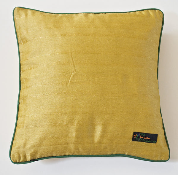 Geometric Design Raw Silk Cushion Cover- Mustard