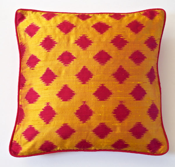 Ikat Raw Silk Cushion Cover- Mustard Yellow