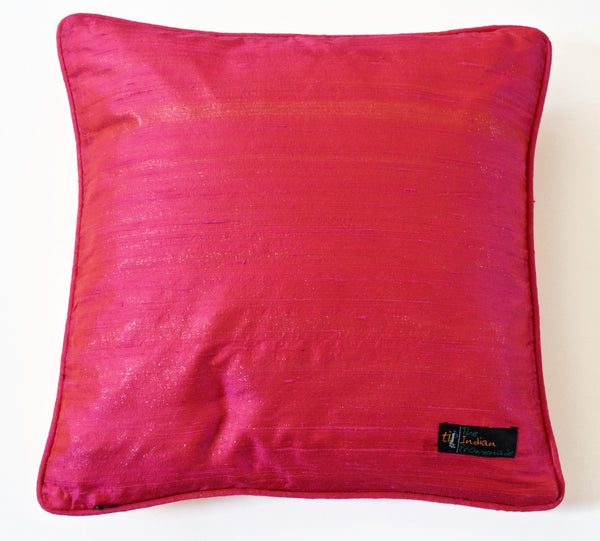 Ikat Raw Silk Cushion Cover-Mustard/Magenta