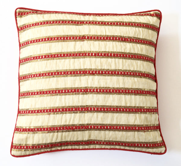 Raw Silk Cushion Cover-Red