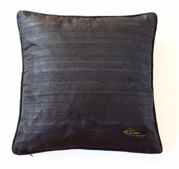 Raw Silk Cushion Cover-Black