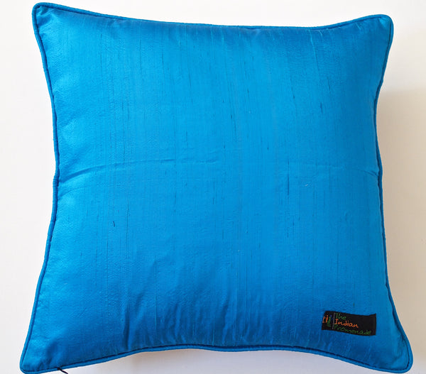 Heartbeat Ikat Raw Silk Cushion Cover- Beige/Blue
