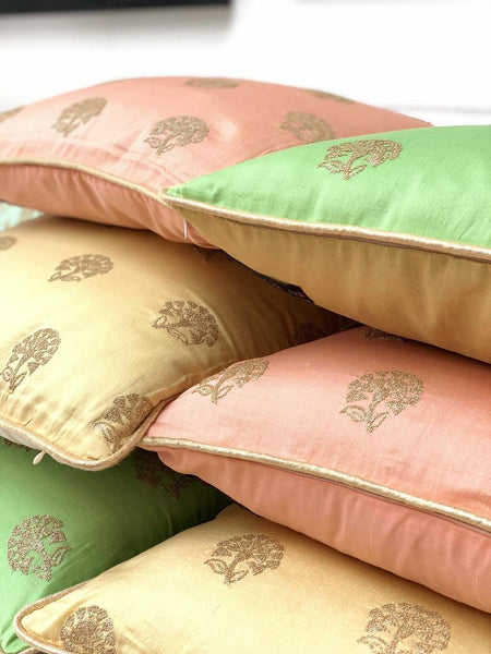 Delicate embroidered sequins cushion cover ( pastel yellow)