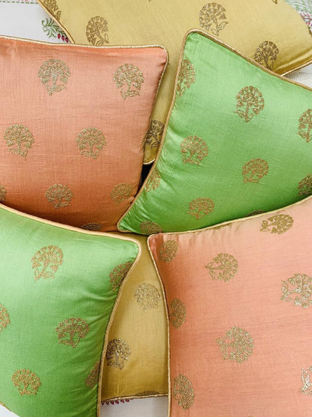 Delicate embroidered sequins cushion cover ( pastel green)